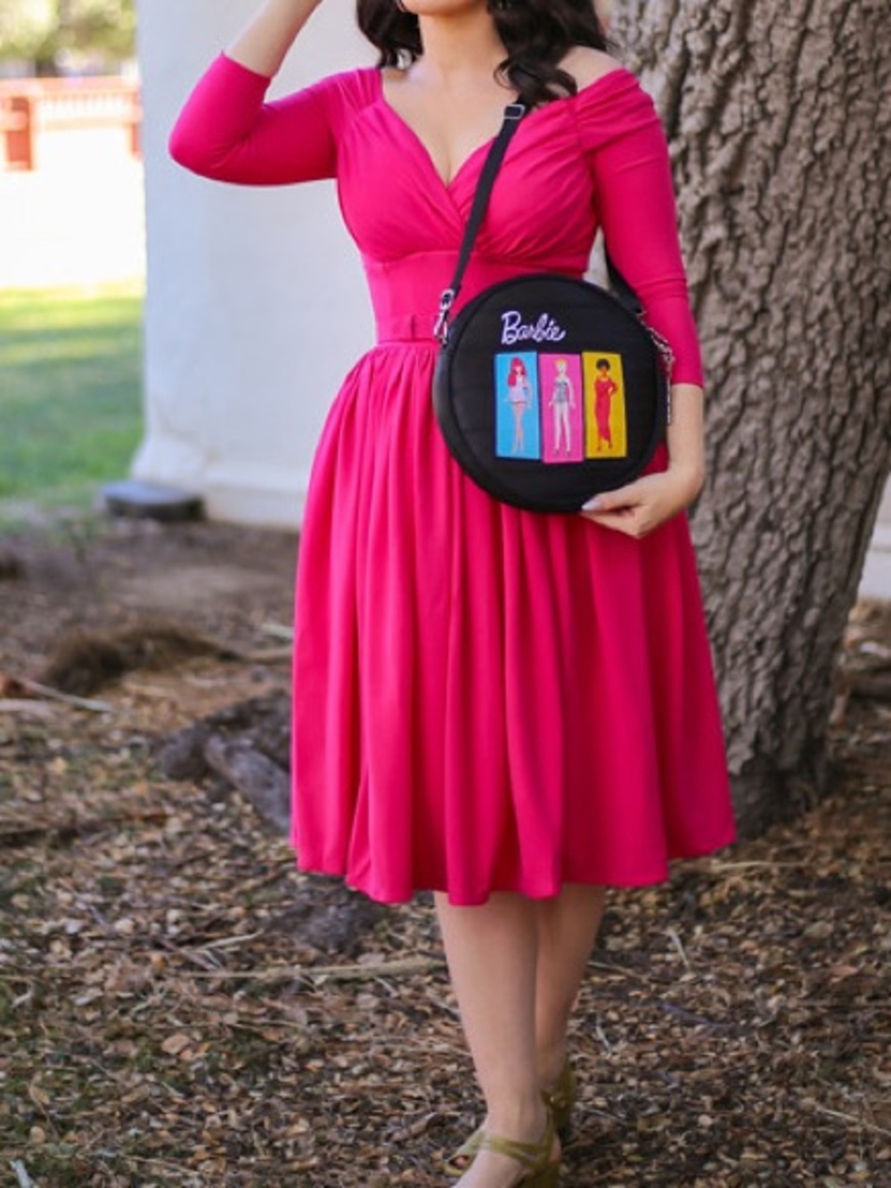 Vixen by Micheline Pitt Fuchsia Midi STARLET SWING DRESS IN hot pink- XL
